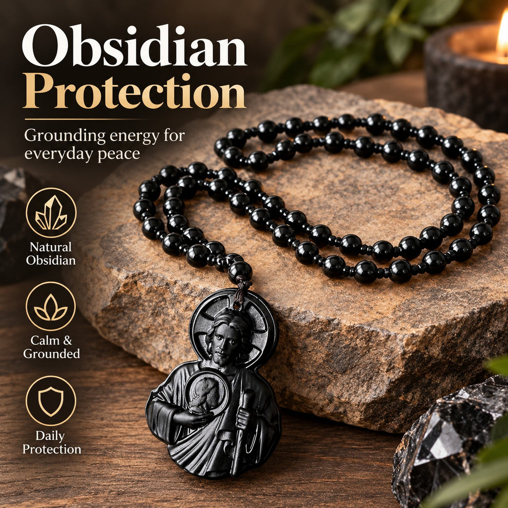 Divine Grace Jesus Black Beaded Necklace – Christian Faith Pendant