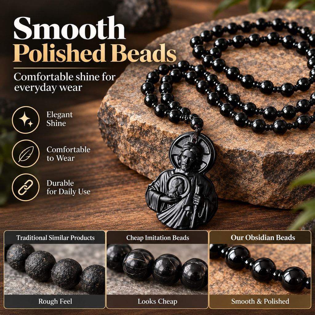 Divine Grace Jesus Black Beaded Necklace – Christian Faith Pendant