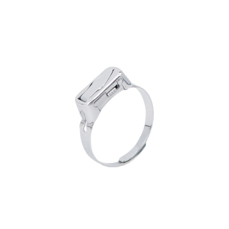 Adjustable Stainless Steel Utility Ring with Fold Out Detail, Polished Silver Finish, Comfortable Open Band, and Minimalist Everyday Accessory Style