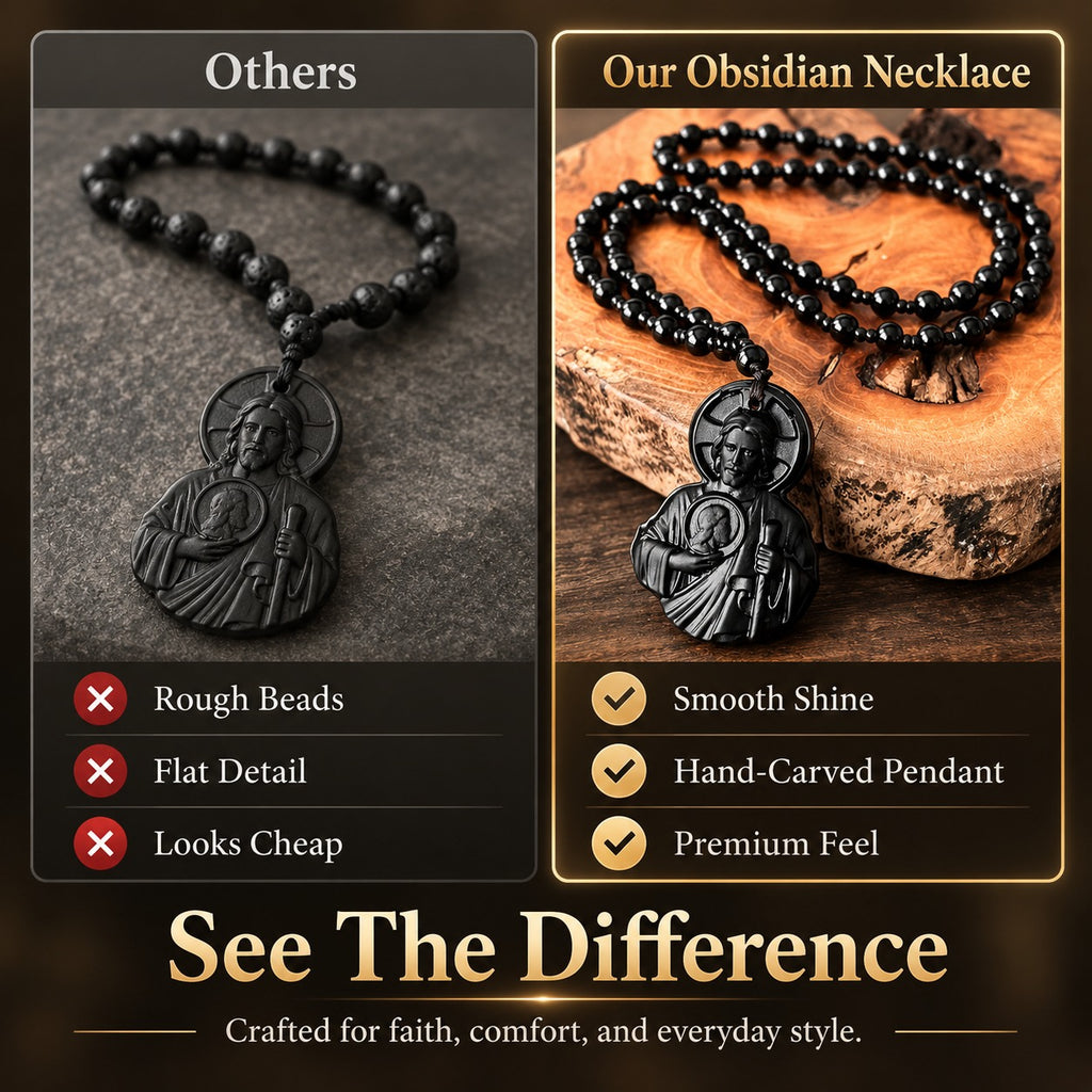 Divine Grace Jesus Black Beaded Necklace – Christian Faith Pendant
