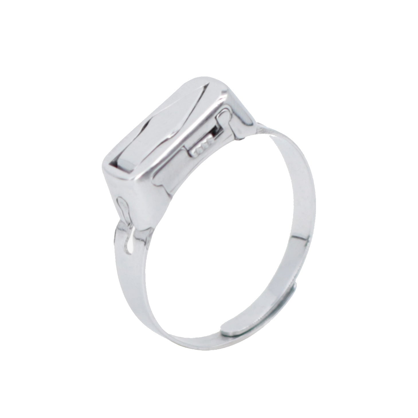 Adjustable Stainless Steel Utility Ring with Fold Out Detail, Polished Silver Finish, Comfortable Open Band, and Minimalist Everyday Accessory Style