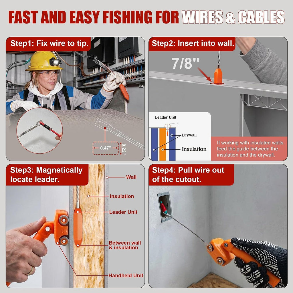 🧲Magnetic Wire Puller Kit with Stud-Finding Assist – Dual-Purpose Cable Fishing & Routing Tool