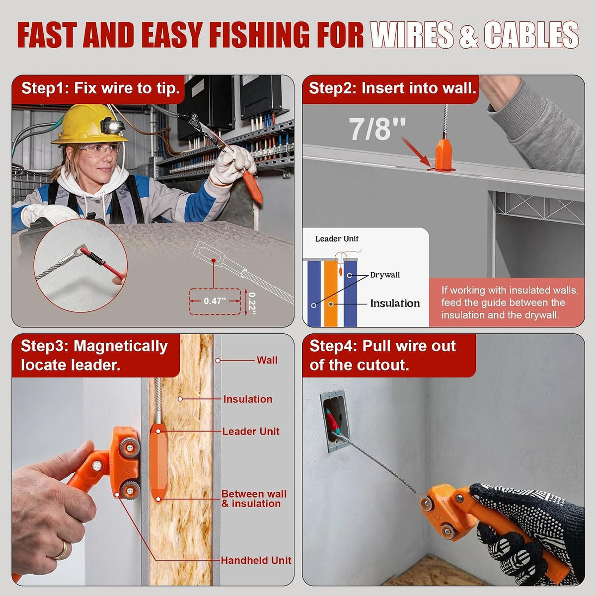 🧲Magnetic Wire Puller Kit with Stud-Finding Assist – Dual-Purpose Cable Fishing & Routing Tool
