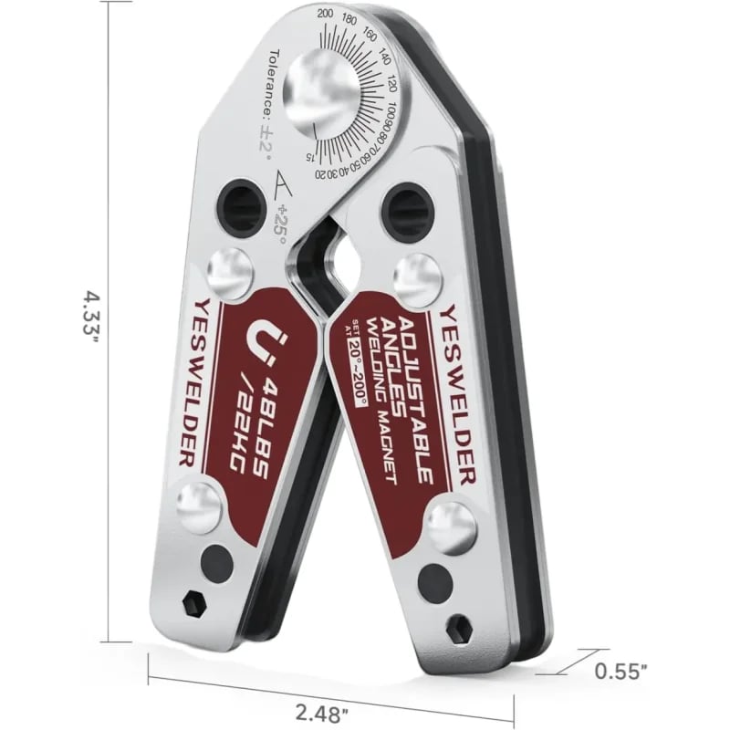 Dimensions of the 48 pound adjustable magnetic welding holder