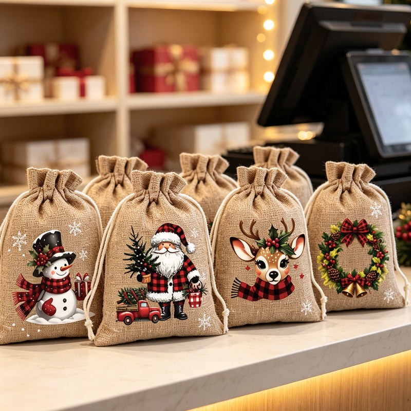 🎅 Christmas in One Pull – Festive Drawstring Gift Bags for Treats & Tiny Surprises🎄