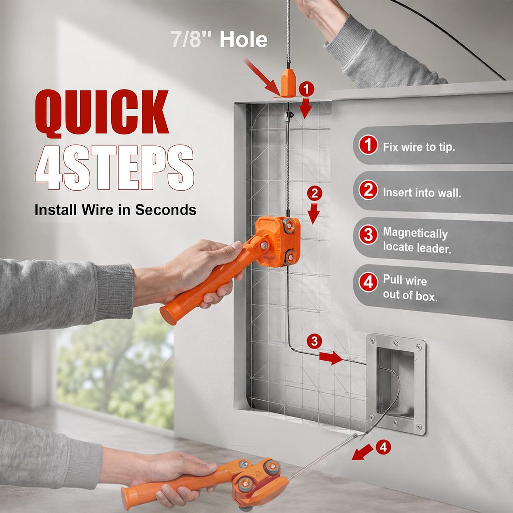 🧲Magnetic Wire Puller Kit with Stud-Finding Assist – Dual-Purpose Cable Fishing & Routing Tool