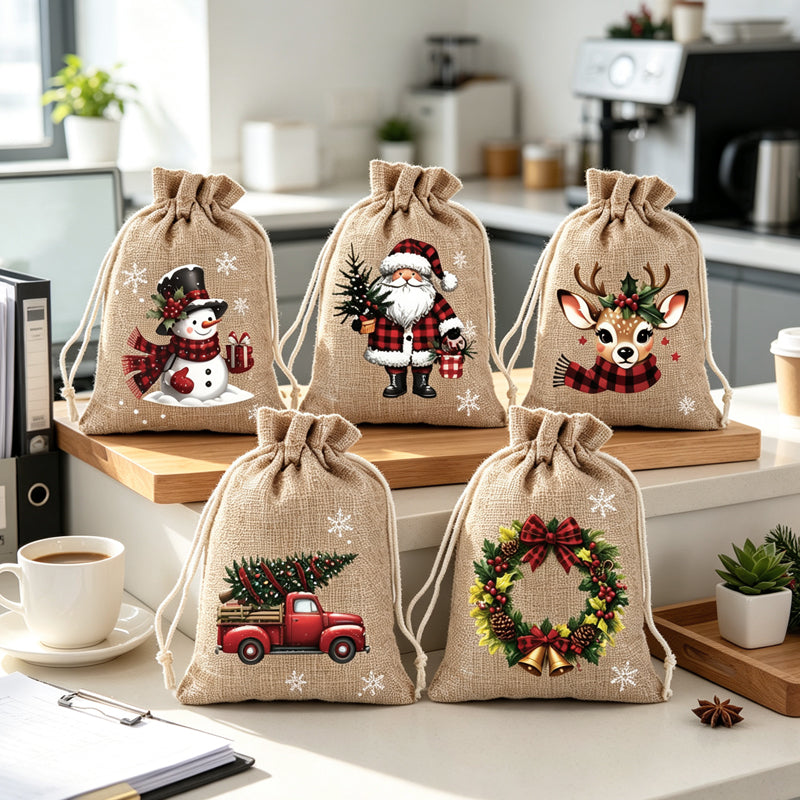 🎅 Christmas in One Pull – Festive Drawstring Gift Bags for Treats & Tiny Surprises🎄