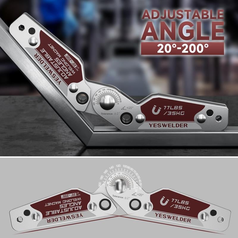 Adjustable welding magnet shown at different working angles