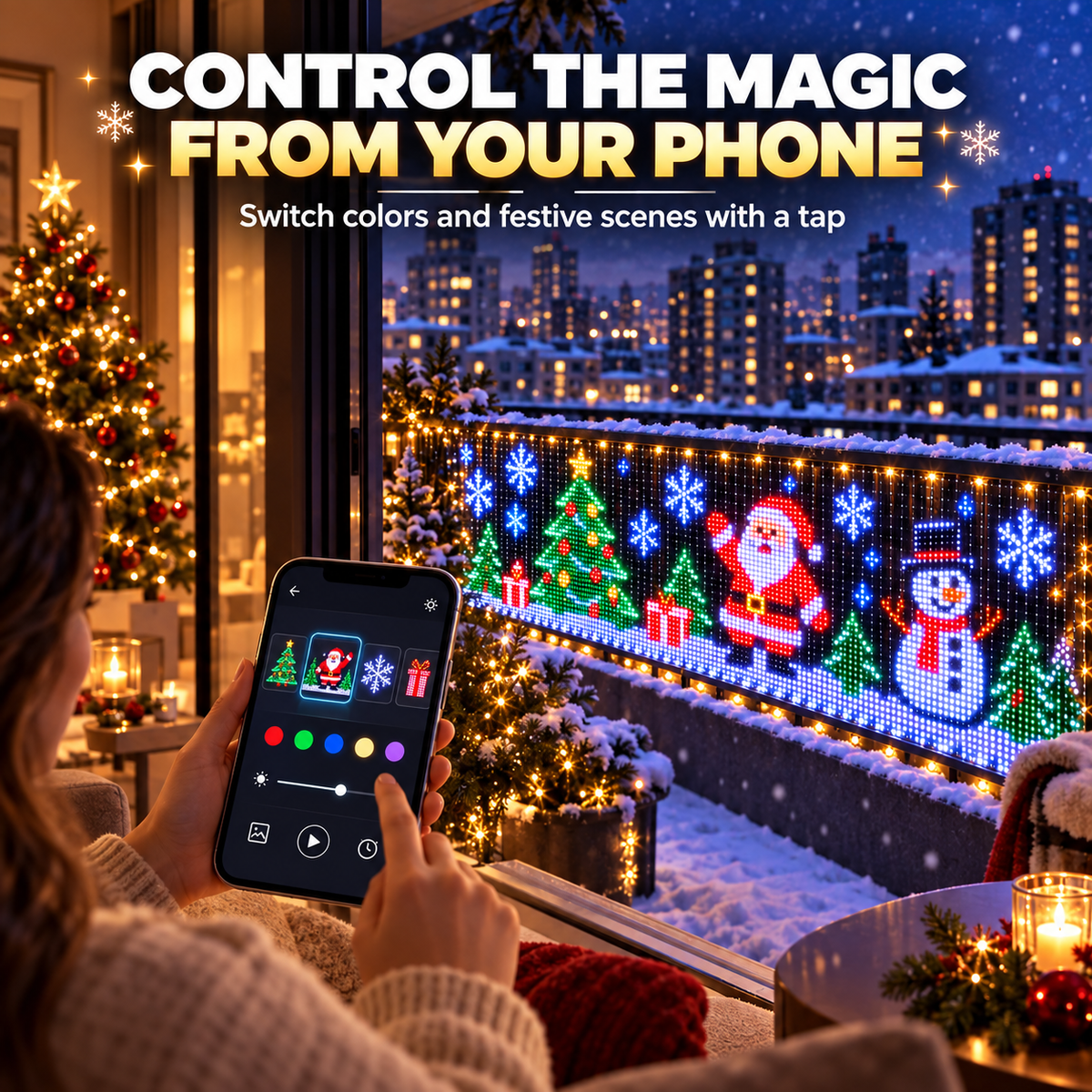 🎅Smart Animated Christmas Pixel Curtain Lights – Festive Holiday Display with Dynamic Scenes & Phone Control