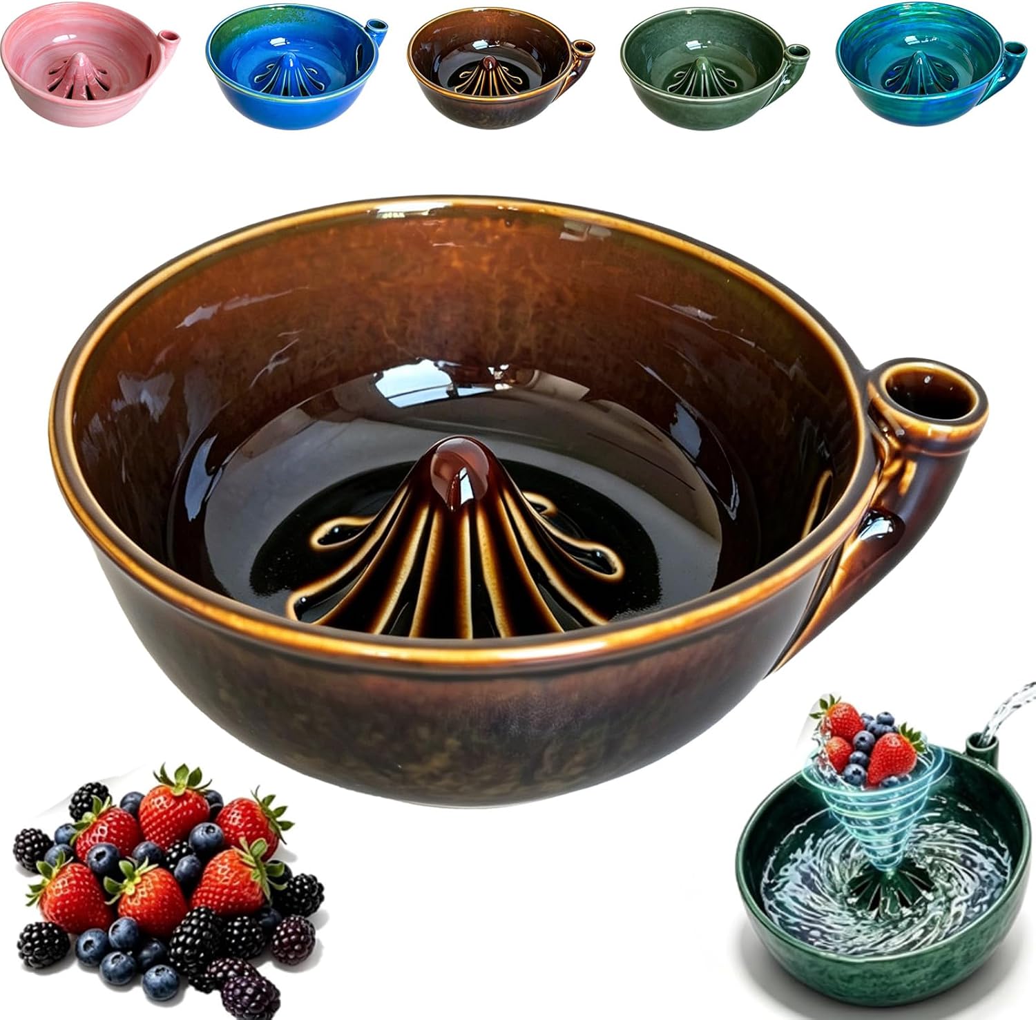 Berry Swirl Bowl™ — Handmade Ceramic Berry Washer & Serving Bowl