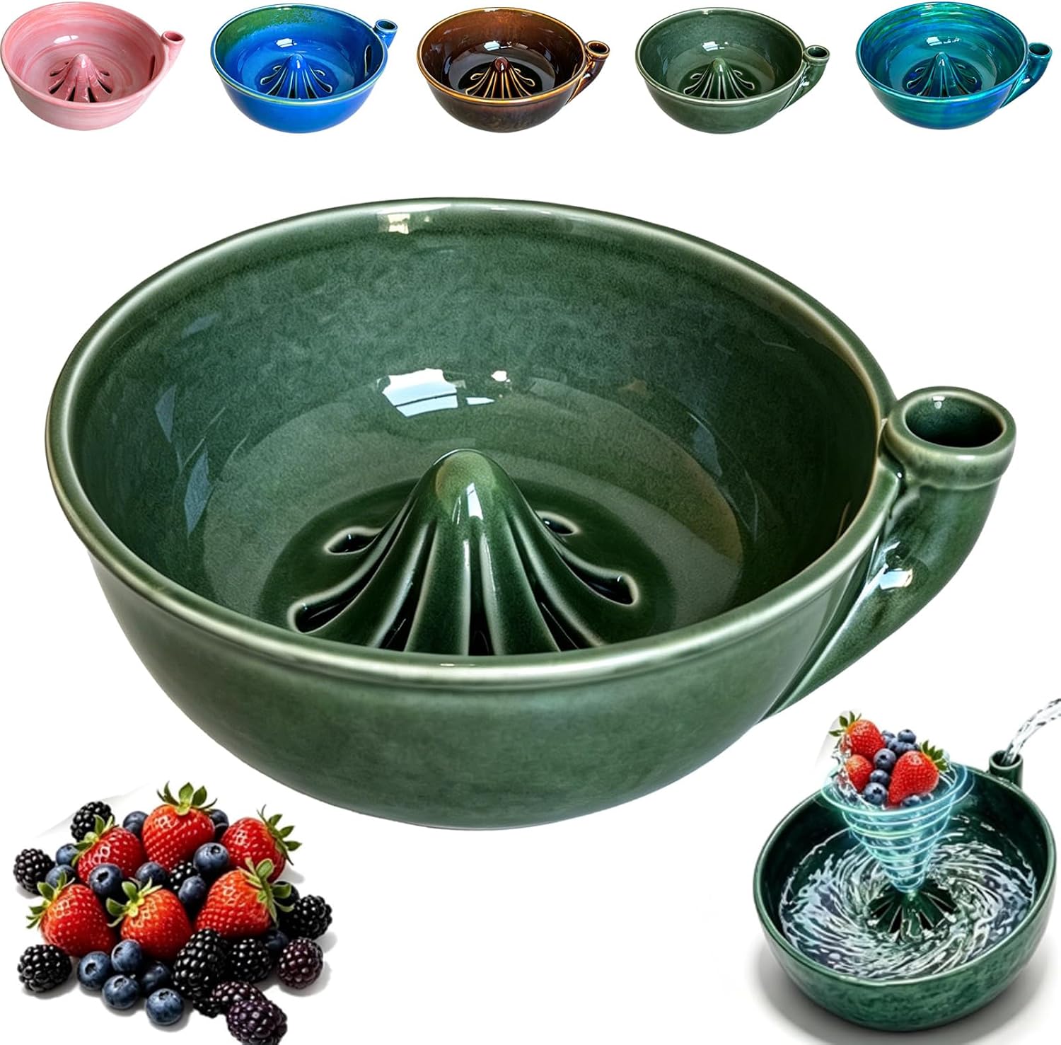 Berry Swirl Bowl™ — Handmade Ceramic Berry Washer & Serving Bowl