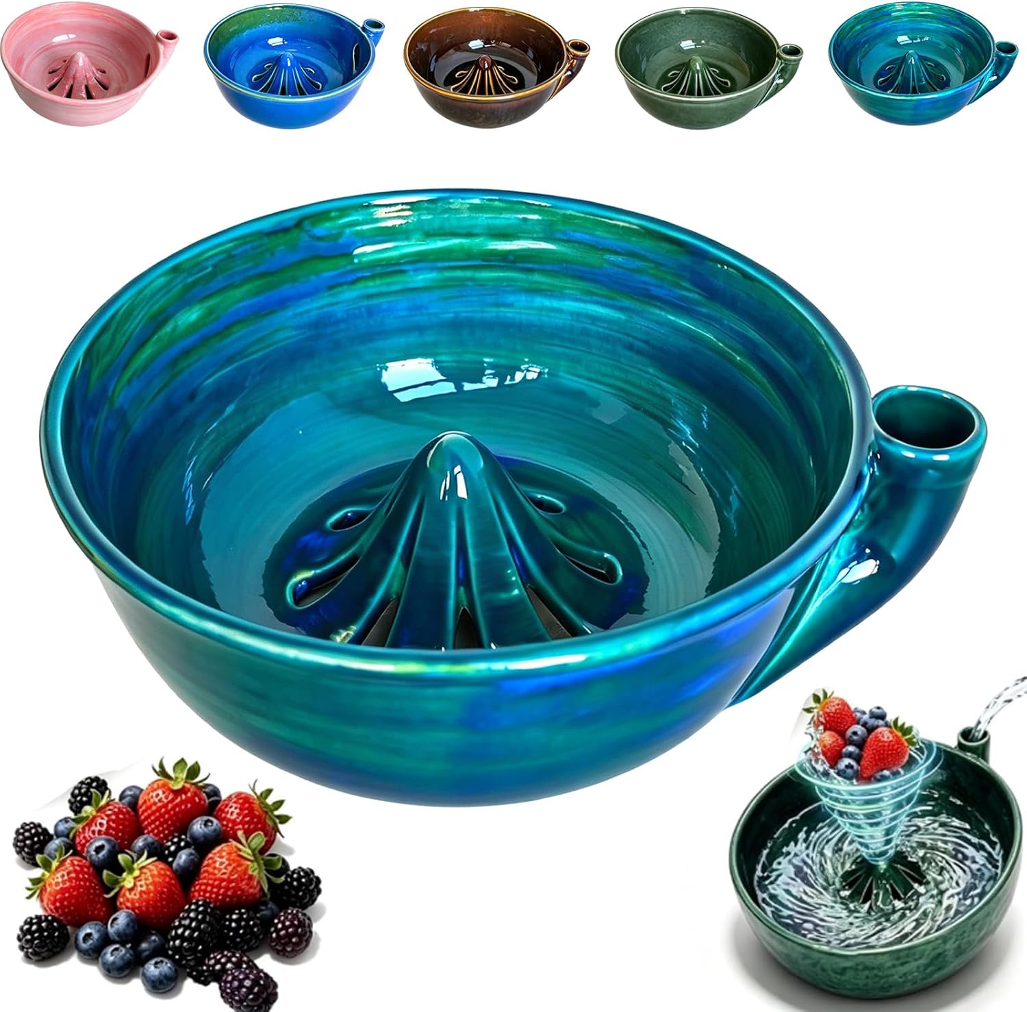 Berry Swirl Bowl™ — Handmade Ceramic Berry Washer & Serving Bowl