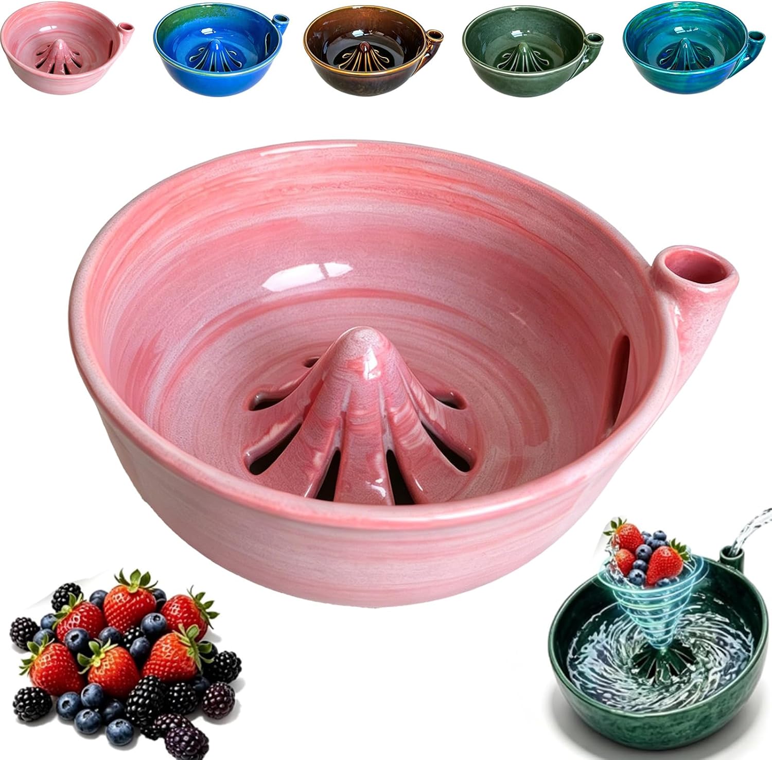 Berry Swirl Bowl™ — Handmade Ceramic Berry Washer & Serving Bowl