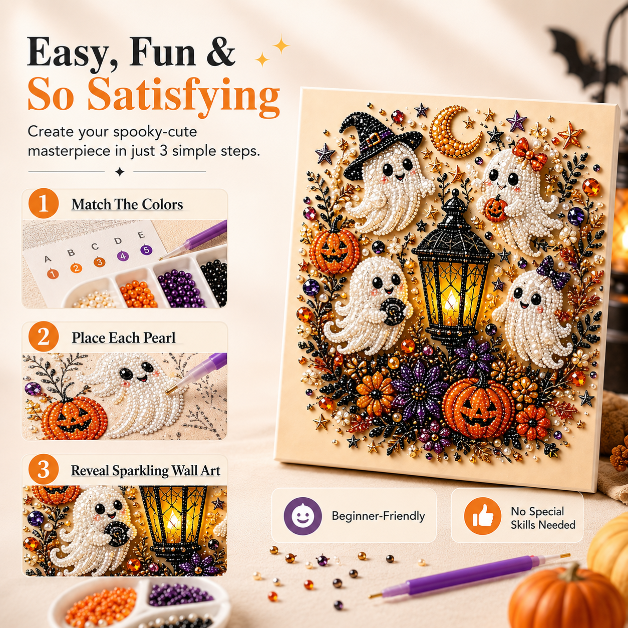 🎃 Create Your Own Spooky Halloween Wall Art DIY Pearl Craft Kit For A Cozy Halloween Night