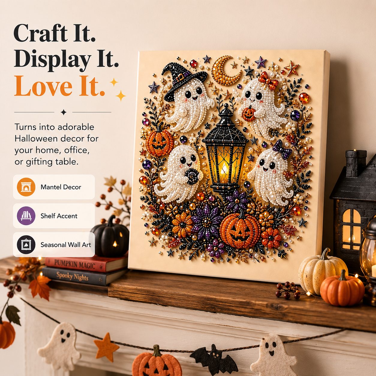 🎃 Create Your Own Spooky Halloween Wall Art DIY Pearl Craft Kit For A Cozy Halloween Night