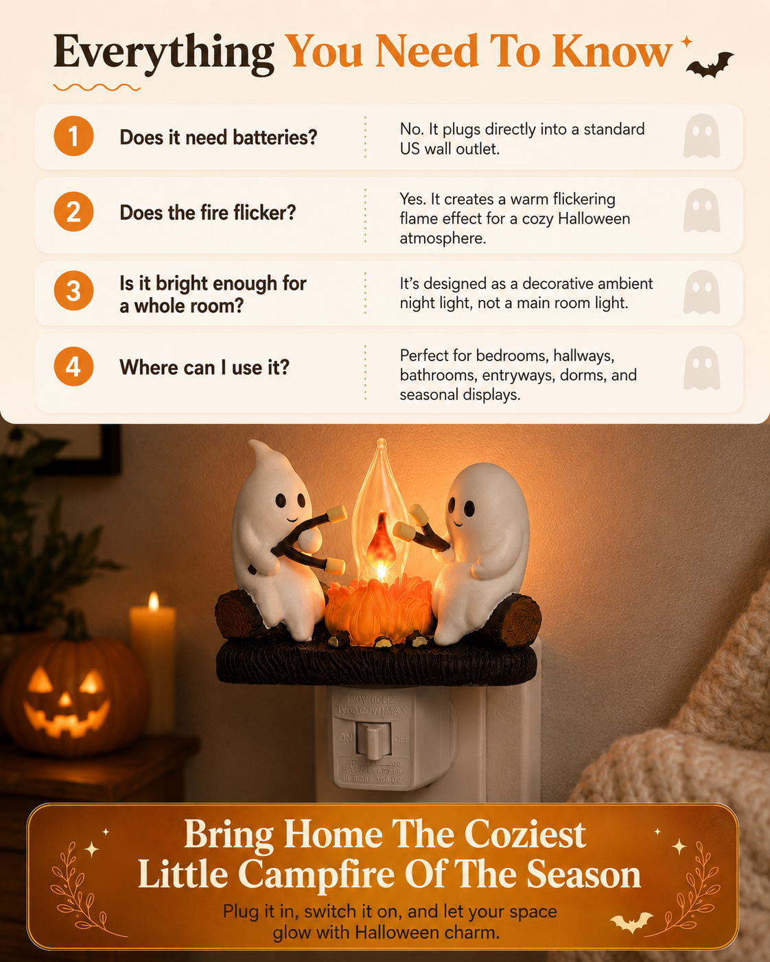 Ghost Campfire Night Light™ The Cutest Halloween Glow For Your Home