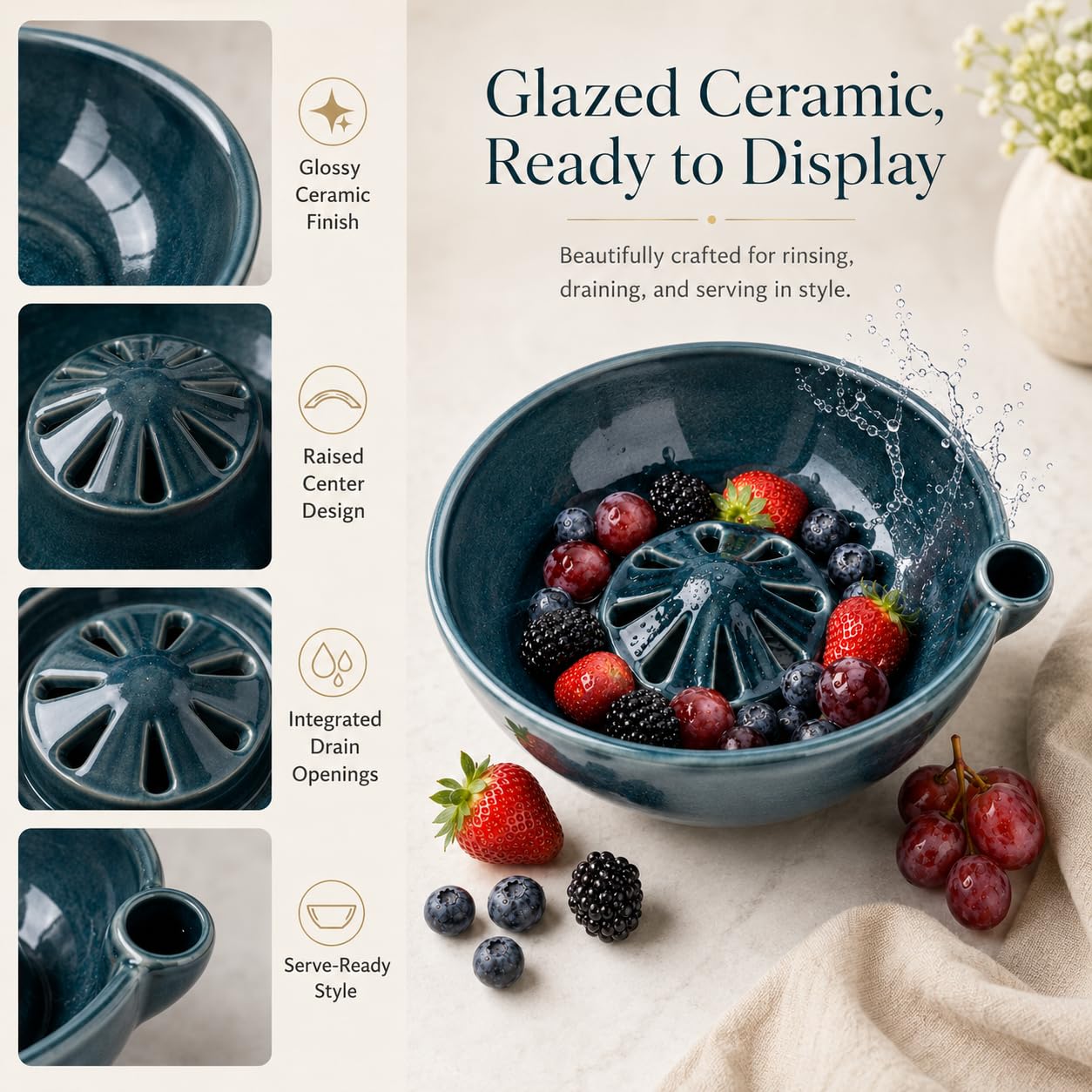 Berry Swirl Bowl™ — Handmade Ceramic Berry Washer & Serving Bowl