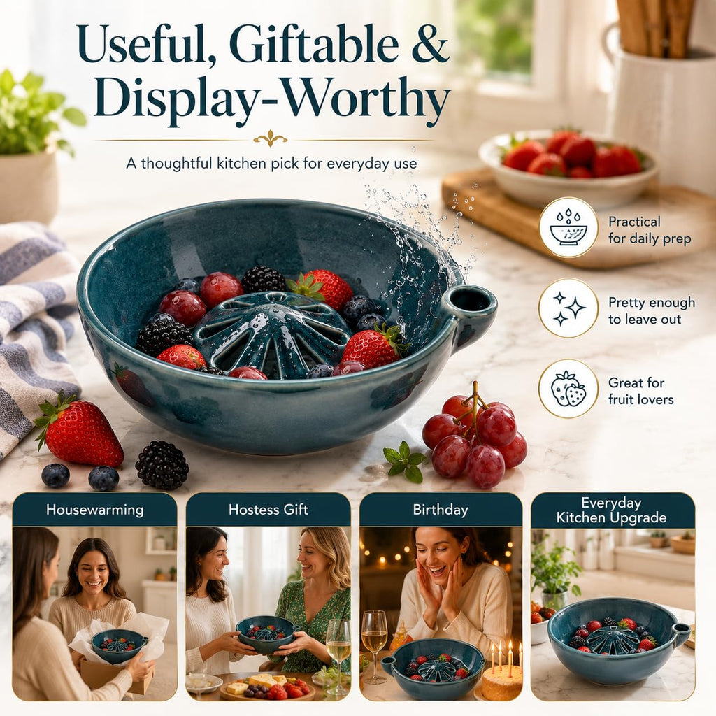Berry Swirl Bowl™ — Handmade Ceramic Berry Washer & Serving Bowl