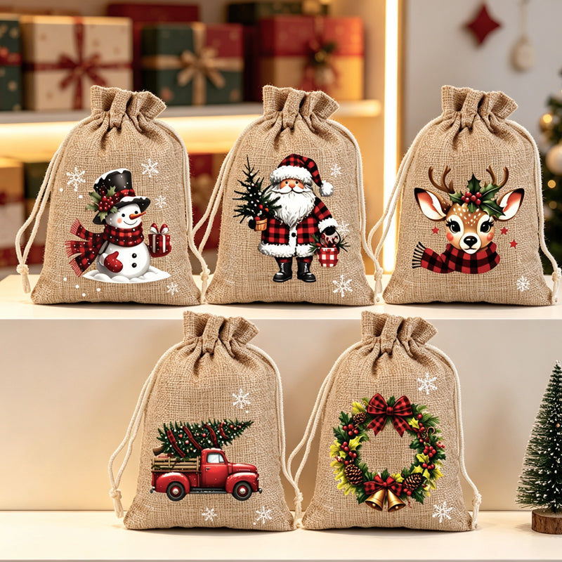 🎅 Christmas in One Pull – Festive Drawstring Gift Bags for Treats & Tiny Surprises🎄