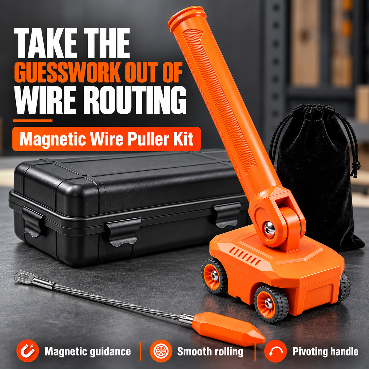 🧲Magnetic Wire Puller Kit with Stud-Finding Assist – Dual-Purpose Cable Fishing & Routing Tool