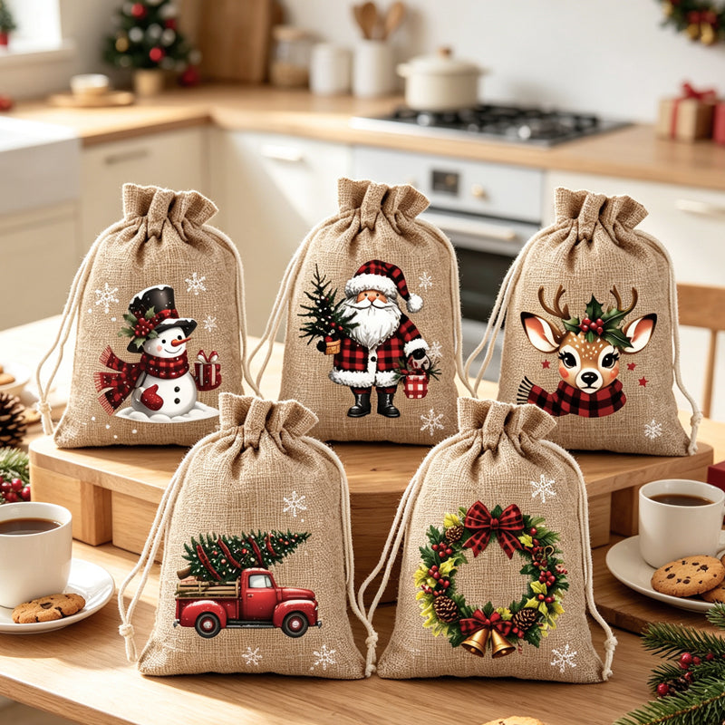 🎅 Christmas in One Pull – Festive Drawstring Gift Bags for Treats & Tiny Surprises🎄