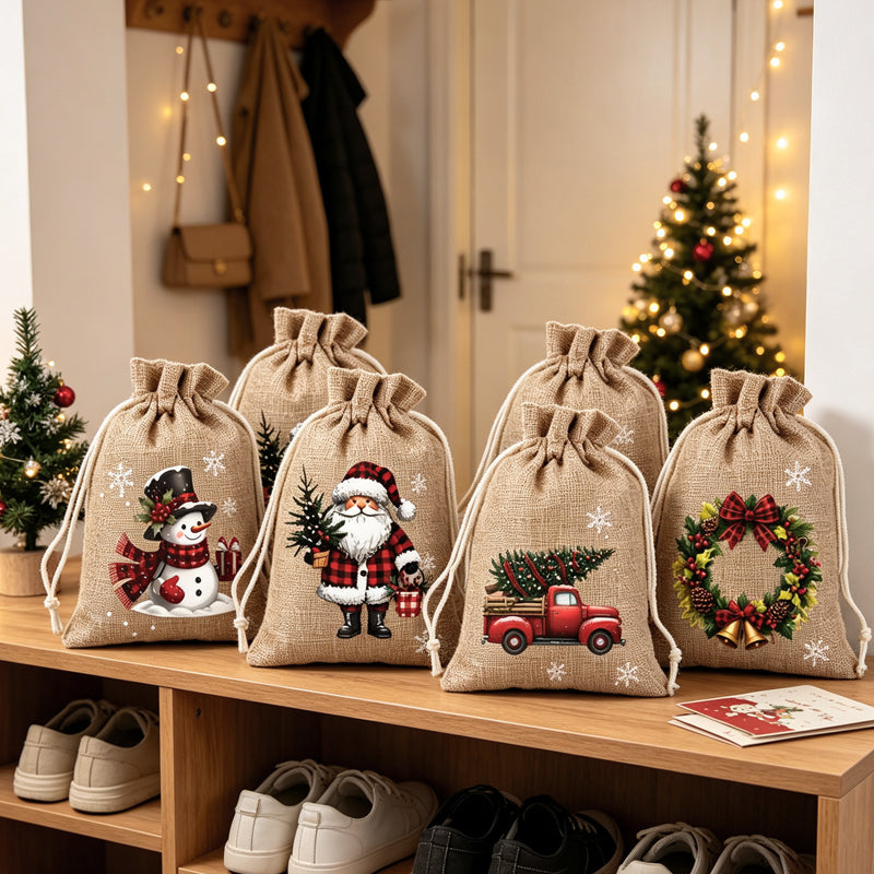 🎅 Christmas in One Pull – Festive Drawstring Gift Bags for Treats & Tiny Surprises🎄